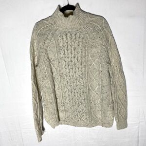 Vintage 90s Y2K Far West Cream Oatmeal Wool Blend Cable Knit Mock Neck Sweater L